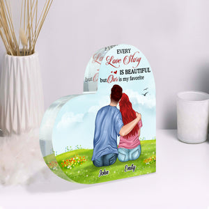 Every Love Story Is Beautiful But Our Is My Favorite, Couple Heart Shaped Acrylic Happy Valentin's Day - Decorative Plaques - GoDuckee