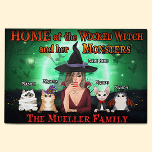 Personalized Witch & Cat Breeds Doormat - Home Of The Wicked Witch And Her Monsters - Doormat - GoDuckee