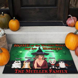 Personalized Witch & Cat Breeds Doormat - Home Of The Wicked Witch And Her Monsters - Doormat - GoDuckee
