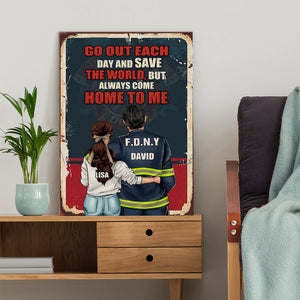 Personalized Firefighter Couple Poster - Go Out Each Day And Save The World - Retro - Poster & Canvas - GoDuckee