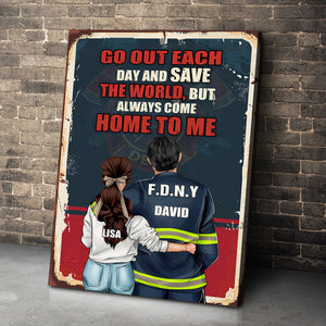 Personalized Firefighter Couple Poster - Go Out Each Day And Save The World - Retro - Poster & Canvas - GoDuckee