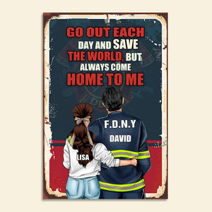 Personalized Firefighter Couple Poster - Go Out Each Day And Save The World - Retro - Poster & Canvas - GoDuckee