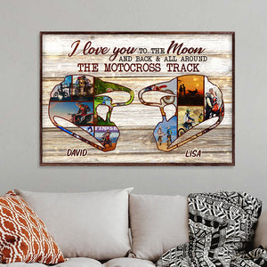 Custom Motocross Helmet Couple Photo Poster - Love You To The Moon And Back And All Around The Motocross - Poster & Canvas - GoDuckee