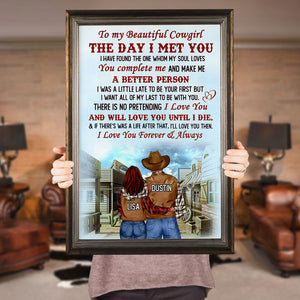 Personalized Cowboy Cowgirl Couple Poster - To My Beautiful Cowgirl - Poster & Canvas - GoDuckee
