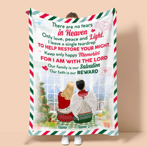 Personalized Christmas Wife & Husband In Heaven Blanket - There Are No Tears In Heaven - Stamp Postage - Blanket - GoDuckee