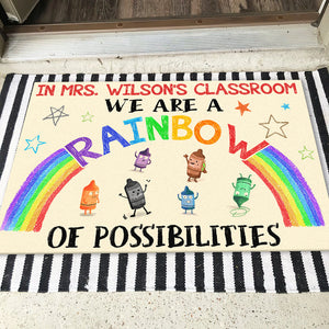 Crayons Classroom Doormat - Custom Teacher's Name - We Are A Rainbow Of Possibilities - Doormat - GoDuckee