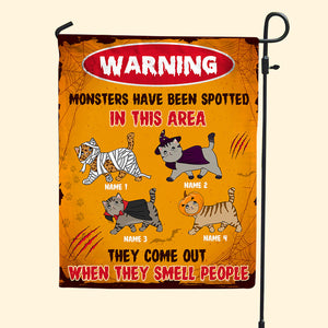 Personalized Gift For Cat Lovers, Cat Monsters Have Been Spotted In This Area - Custom Warning Flag - Flag - GoDuckee