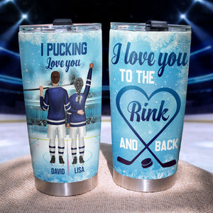 Personalized Hockey Couple Tumbler - I Pucking Love You - Tumbler Cup - GoDuckee