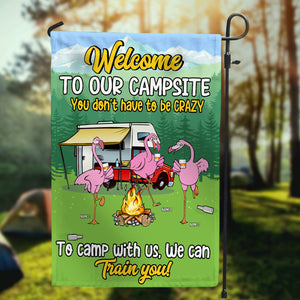 Personalized Gifts For Flamingo Welcome To Our Campsite - Custom Camping Flag - Flag - GoDuckee
