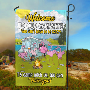 Personalized Gifts For Flamingo Welcome To Our Campsite - Custom Camping Flag - Flag - GoDuckee