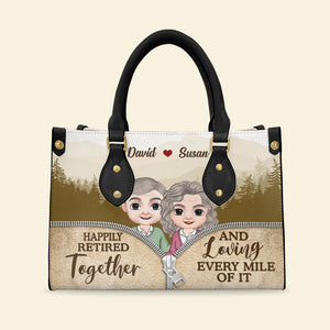 Happily Retired Together, Personalized Leather Bag, Gift For Couple - Leather Bag - GoDuckee