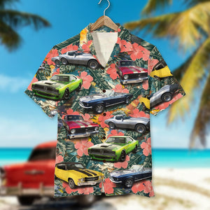 Custom Classic Car Photo Hawaiian Shirt, Tropical Flower Pattern - Hawaiian Shirts - GoDuckee