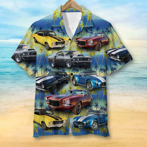 Custom Muscle Car Hawaiian Shirt, Seamless Tree Pattern - Hawaiian Shirts - GoDuckee