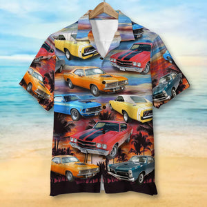 Custom Muscle Car Hawaiian Shirt, Beach Sunset Pattern - Hawaiian Shirts - GoDuckee