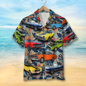 Custom Muscle Car Photo Hawaiian Shirt, Red Flowers Pattern (Car0902) - Hawaiian Shirts - GoDuckee