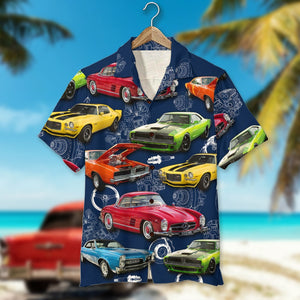 Custom Classic Car Photo Hawaiian Shirt, Car Machinery Pattern - Hawaiian Shirts - GoDuckee