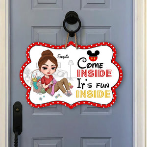 Come Inside It's Fun Inside Personalized Knitting and Crocheting Metal Sign Gift For Knitting Lovers - Metal Wall Art - GoDuckee