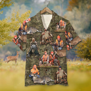 Custom Hunting Photo Hawaiian Shirt, Dry Leaves Pattern - Hawaiian Shirts - GoDuckee