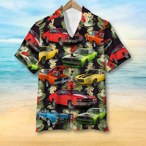 Custom Muscle Car Hawaiian Shirt, Seamless Floral Pattern - Hawaiian Shirts - GoDuckee