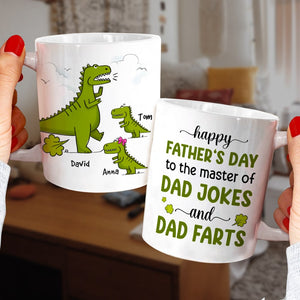 Happy Father's Day To The Master Of Dad Jokes, Personalized Mug, Gift For Dad, Father's Day Gift, Dinosaur Dad And Kids Mug - Coffee Mug - GoDuckee