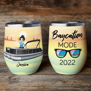 Personalized Pontoon Girl Wine Tumbler - Custom Name - Baycation Mode - Wine Tumbler - GoDuckee