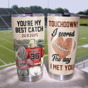 Personalized American Football Couple Tumbler Cup - You're My Best Catch - Tumbler Cup - GoDuckee