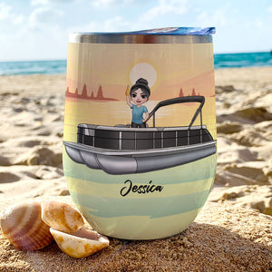Personalized Pontoon Girl Wine Tumbler - Custom Name - Baycation Mode - Wine Tumbler - GoDuckee