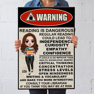 Personalized Warning Librarian Poster - Girl With Bookstack - Librarian Reading Is Dangerous - Poster & Canvas - GoDuckee