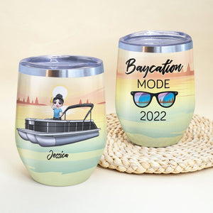 Personalized Pontoon Girl Wine Tumbler - Custom Name - Baycation Mode - Wine Tumbler - GoDuckee
