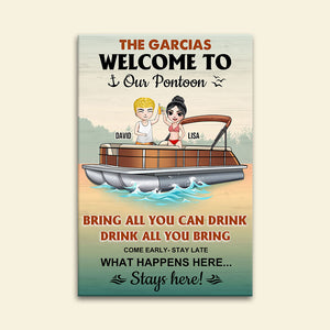 Personalized Pontoon Couple Metal Sign - Welcome To Our Pontoon, Bring All You Can Drink - Metal Wall Art - GoDuckee