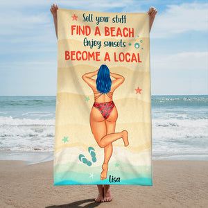 Find A Beach Enjoy Sunsets - Personalized Beach Towel - Gifts For Her, Wife From Husband - Sunbathing Girl - Beach Towel - GoDuckee