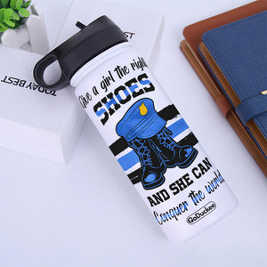 Personalized Female Police Water Bottle - Give A Girl The Right Shoes - Water Bottles - GoDuckee