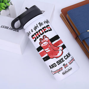Personalized Female Firefighter Water Bottle - Give A Girl The Right Shoes And She Can Conquer The World - Water Bottles - GoDuckee