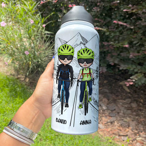Personalized Cycling Couple Water Bottle - Have A Retirement Plan, Plan On Cycling With My Husband - Water Bottles - GoDuckee