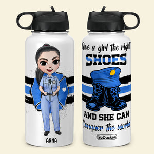 Personalized Female Police Water Bottle - Give A Girl The Right Shoes - Water Bottles - GoDuckee