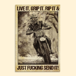 Vintage Motocross Poster - Custom Name, Number Rider - Live It Grip It Rip It - Poster & Canvas - GoDuckee