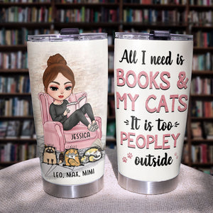 Personalized Reading Girl Tumbler Cup - Cat All I Need Is Books & Cats - Tumbler Cup - GoDuckee