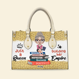 Just A Queen Building Her Empire, Personalized Boss Lady Leather Bag - Leather Bag - GoDuckee