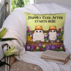 Personalized Gifts For Cat lover, Cat happily ever after starts here Custom Gardening Pillow - Pillow - GoDuckee