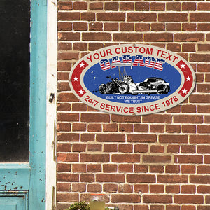 Vintage Drag Racing Metal Sign - Custom Garage's Name and Date - Built Not Bought In Grease We Trust - Metal Wall Art - GoDuckee