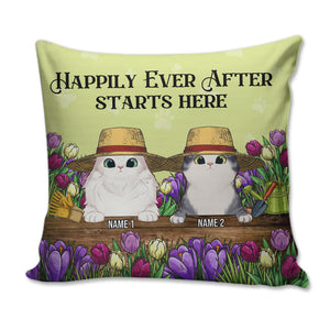 Personalized Gifts For Cat lover, Cat happily ever after starts here Custom Gardening Pillow - Pillow - GoDuckee