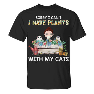 Personalized Cat Mom Shirts - Sorry I have plats with my cats - Gardening and Drinking Coffee - Shirts - GoDuckee
