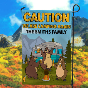 Personalized Caution Flag - Custom Bear Family - Beer Lover - We Are Camping Again - Flag - GoDuckee