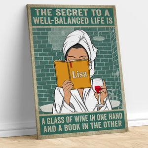 Personalized Spa Girl Reading Poster - The Secret To A Well Balanced Life Drink And Book - Poster & Canvas - GoDuckee