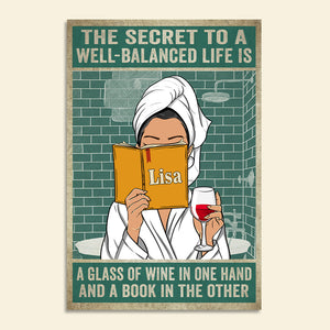 Personalized Spa Girl Reading Poster - The Secret To A Well Balanced Life Drink And Book - Poster & Canvas - GoDuckee