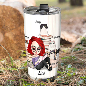 One Upon A Time, A Girl Who Really Loved Books & Cats - Personalized Tumbler - Gift For Cat Lover, Cat Mom - Tumbler Cup - GoDuckee