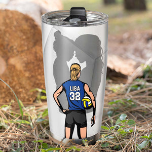 Behind Every Volleyball Player Is A Mom Who Believed In Her First, Personalized Tumbler - Tumbler Cup - GoDuckee
