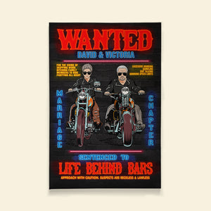 Personalized Wanted Biker Couple Poster - Sentenced To Life Behind Bars - Marriage Chapter - Poster & Canvas - GoDuckee