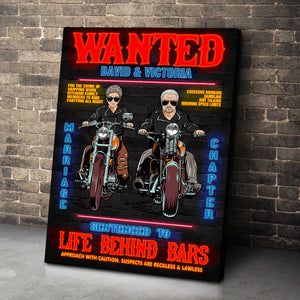 Personalized Wanted Biker Couple Poster - Sentenced To Life Behind Bars - Marriage Chapter - Poster & Canvas - GoDuckee