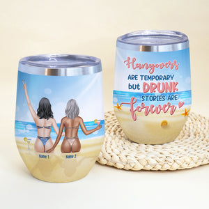 Personalized Bikini Friends Wine Tumbler - Sun Tan Girls, Friends Drunk Stories Are Forever - Wine Tumbler - GoDuckee